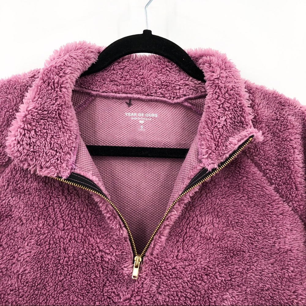 Year Of Ours Sherpa Teddy Vail Crop Desert Pink Quarter Zip Sweater Small - Picture 4 of 9